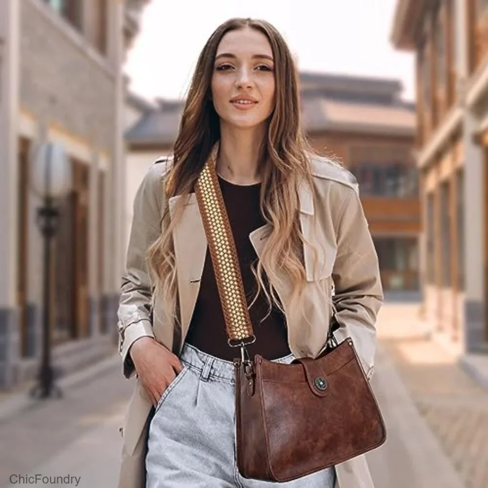 Vegan Leather Hobo Crossbody Bag with 2 Detachable Straps, Large Capacity